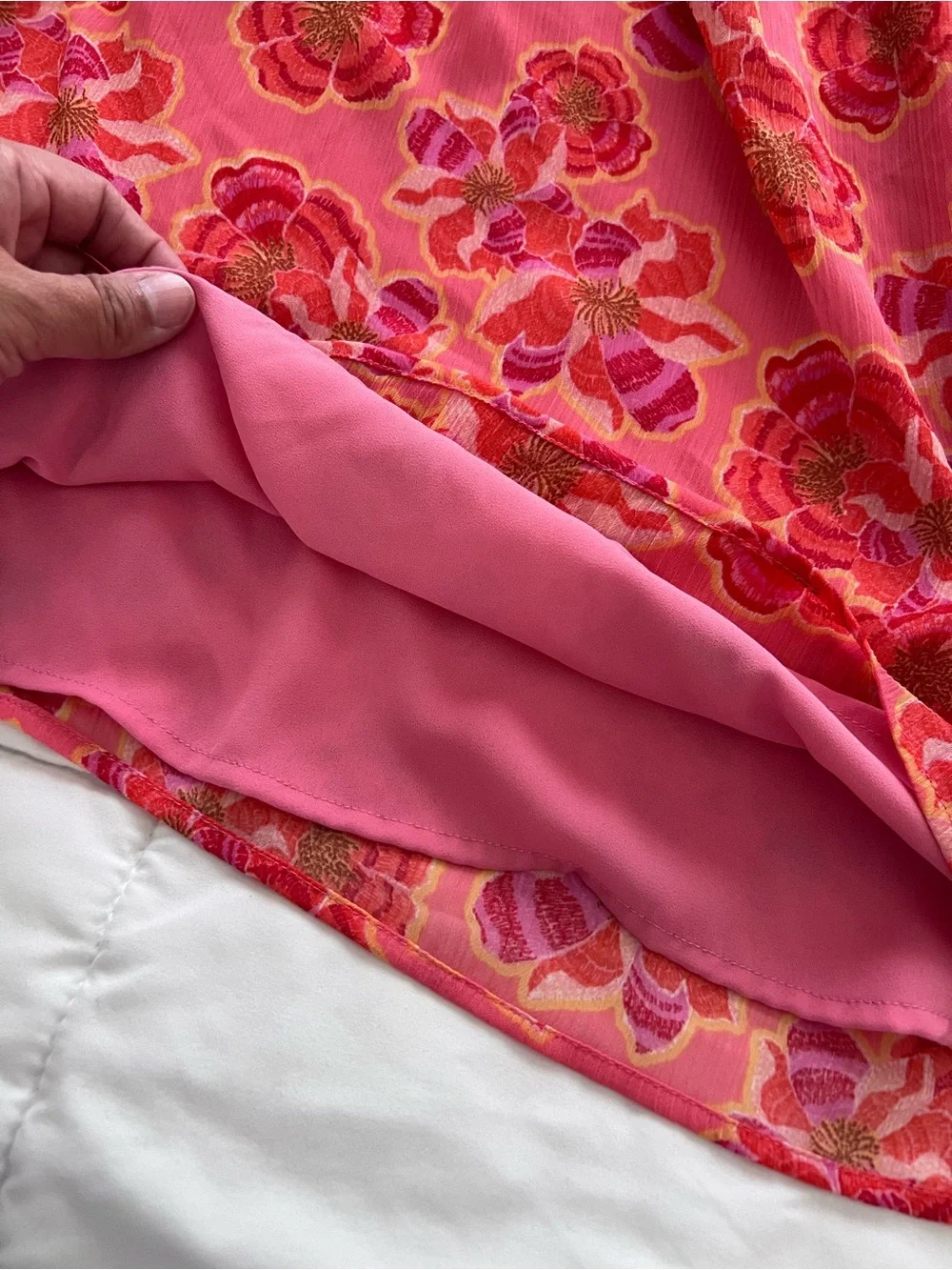 LOFT Coral Pink Floral One-Shoulder Tie-Shoulder Top size M